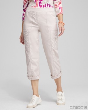 Chico's Poplin Cropped Pants Pants Smokey Taupe | 615-KAEUOR