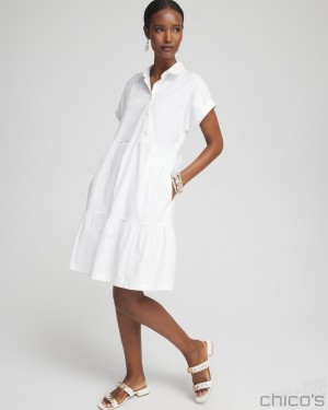 Chico's Poplin Diagonal Button Front Dress Dresses Alabaster | 708-ZJMRAD