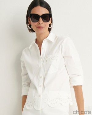 Chico's Poplin Eyelet Hem Shirt Blouses & Shirts Alabaster | 156-IDWSJX