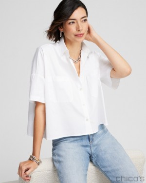 Chico's Poplin Pocket Shirt Tops Alabaster | 458-OVFWQC