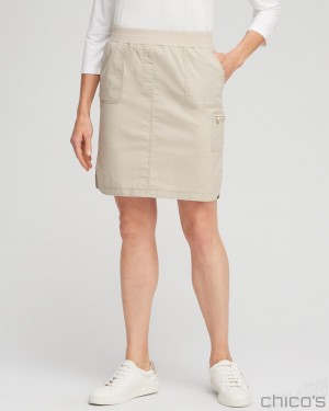 Chico's Poplin Ribbed Skort Pants Classic Khaki | 275-EKXWVS