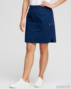 Chico's Poplin Ribbed Skort Pants Victory Blue | 872-UXPRMK