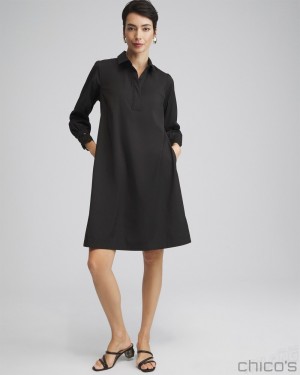 Chico's Poplin Ric Rac Shirt Dress Dresses Black | 843-BLHPGD