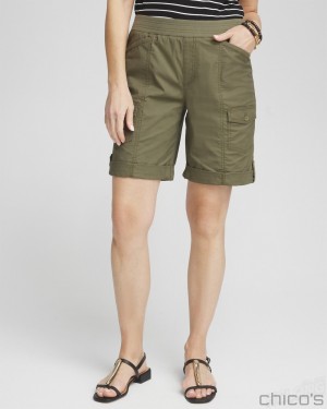 Chico's Poplin Roll Tab Shorts Shorts SECRET MEADOW | 764-HDLCMT