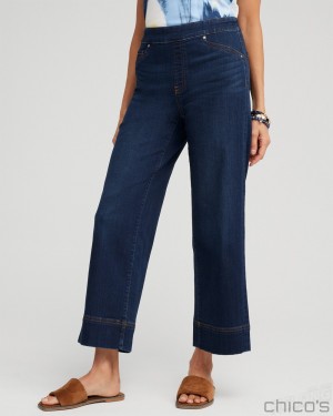 Chico's Pull-On Wide Leg Cropped Jeans Jeans & Denim Blue | 753-QCIYAJ