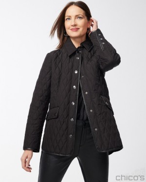 Chico's Quilted Mid-Length Jacket Jackets & Coats Black | 064-CEMVYK