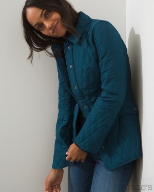 Chico's Quilted Mid-Length Jacket Jackets & Coats Deepest Teal | 142-RWKQPB