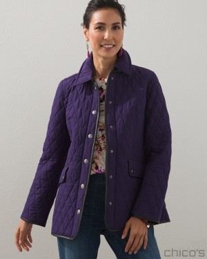 Chico's Quilted Mid-Length Jacket Jackets & Coats Midnight Violet | 296-UOMIKE