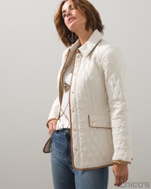 Chico's Quilted Mid-Length Jacket Jackets & Coats Natural Cream | 362-QXVDUO