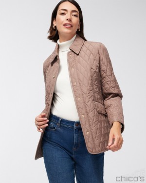 Chico's Quilted Mid-Length Jacket Jackets & Coats Urban Taupe | 428-GMYXZQ