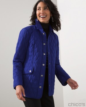 Chico's Quilted Mid-Length Jacket Jackets & Coats Seafaring Blue | 564-ZFJINB