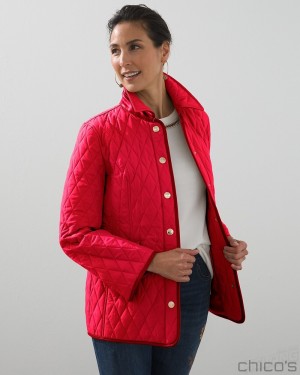 Chico's Quilted Mid-Length Jacket Jackets & Coats Wild Poppy | 657-CREPDK