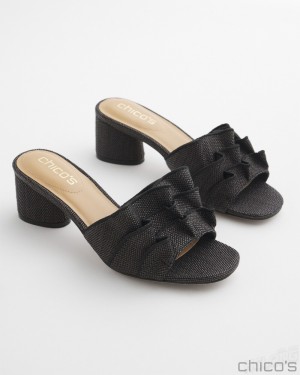 Chico's Raffia Ruffle Heels Shoes Black | 324-YTANOD