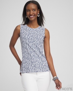 Chico's Reef Button Detail Tank Tees & Tanks Soft Slate | 635-VJQFSI