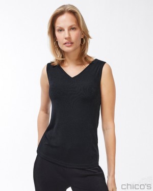 Chico's Reversible Tank Tees & Tanks Travelers Black | 752-KNGBME