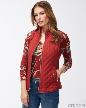 Chico's Rib Trim Quilted Vest Jackets & Coats Smoked Paprika | 102-HCOERW