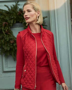 Chico's Rib Trim Quilted Vest Jackets & Coats Wild Poppy | 376-ZPNGJO