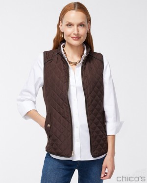 Chico's Rib Trim Quilted Vest Jackets & Coats Cocoa Bean | 791-ANZGJY