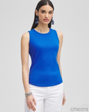 Chico's Ribbed High Neck Tank Tees & Tanks Intense Azure | 135-ZWOAFB