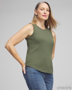 Chico's Ribbed High Neck Tank Tees & Tanks Olive | 598-POGSZY