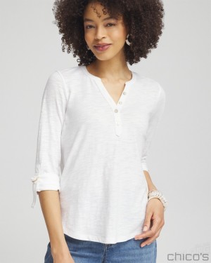 Chico's Ring Detail Henley Top Tees & Tanks Alabaster | 423-NDQTYH