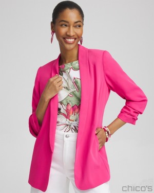 Chico's Ruched Sleeve Blazer Jackets & Coats PINK BROMELIAD | 491-GVXQZJ