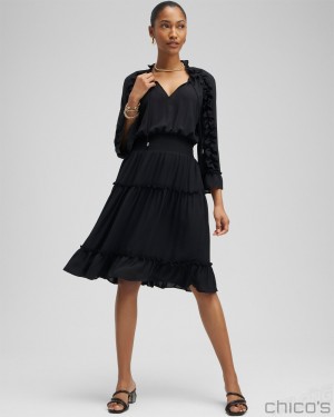 Chico's Ruffle Bell Sleeve Dress Dresses Black | 053-NPRIGE