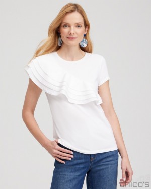 Chico's Ruffle Cap Sleeve Tee Tees & Tanks Alabaster | 602-CVKRTN