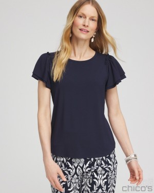 Chico's Ruffle Sleeve Tee Tees & Tanks Classic Navy | 746-EAIGFB