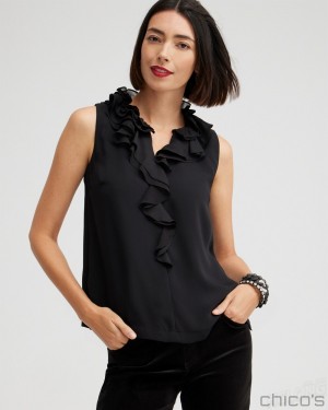 Chico's Ruffle Tank Tees & Tanks Black | 879-YXMPVE