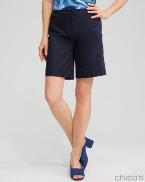 Chico's Sailor Button Shorts Pants Classic Navy | 784-BZFKXA