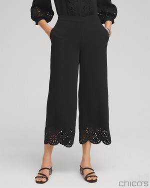 Chico's Satin Eyelet Hem Culottes Pants Black | 930-XMOBRJ