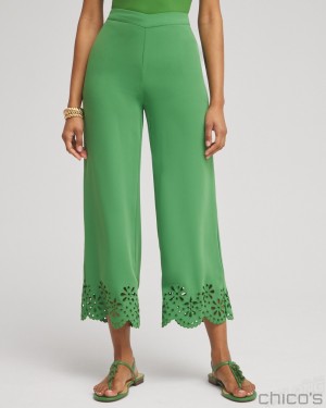 Chico's Satin Eyelet Hem Culottes Pants Verdant Green | 478-JBMHOZ