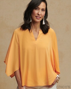 Chico's Satin Keyhole Neck Blouse Blouses & Shirts Mango Sorbet | 293-FOBVNL