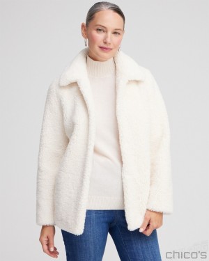 Chico's Shearling Coat Jackets & Coats English Cream | 651-ADYIOM