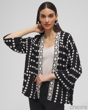 Chico's Silk Blend Mixed Print Kimono Ponchos & Ruanas Black | 674-ZLDAKX