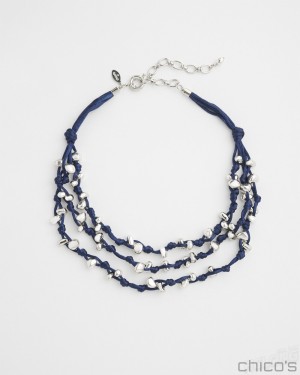 Chico's Silk Cord Necklace Necklaces Blue | 974-AJKDTW