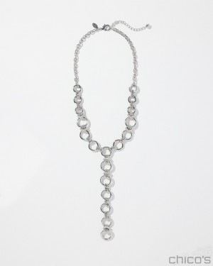 Chico's Silver Tone Links Y-necklace Necklaces Silver | 982-CMZJKO