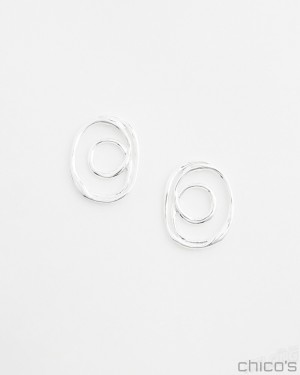 Chico's Silver Tone Round Earrings Earrings Silver | 406-YBHORE