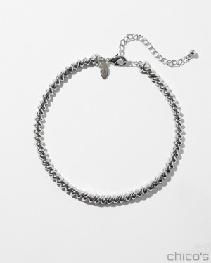 Chico's Silver Tone Twist Collar Necklace Necklaces Silver | 249-JCIVSU