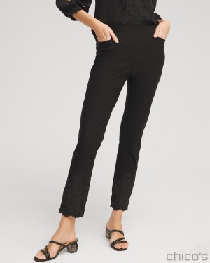 Chico's So Slimming Petite Brigitte Eyelet Ankle Pants Pants Black | 738-ZMYETH