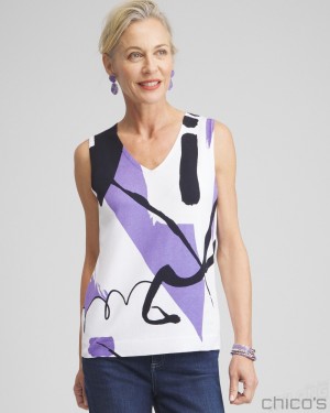 Chico's Spun Rayon Abstract Print Tank Sweaters Parisian Purple | 487-KFZCNV