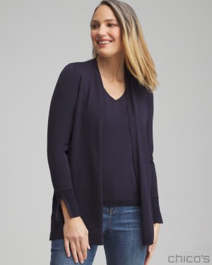 Chico's Spun Rayon Cardigan Sweaters Classic Navy | 398-HTYVSK