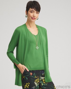 Chico's Spun Rayon Cardigan Sweaters Verdant Green | 156-FCHIMW