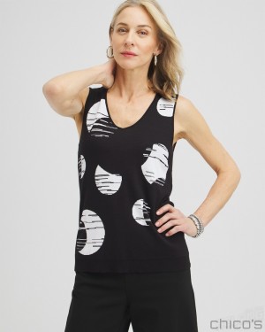 Chico's Spun Rayon Dots V-neck Tank Sweaters Black | 245-LKQEZF