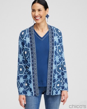 Chico's Spun Rayon Double Knit Cardigan Sweaters Classic Navy | 415-NUBGIO