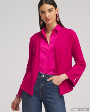 Chico's Spun Rayon Flare Sleeve Cardigan Sweaters Magenta Rose | 208-CNBXFM