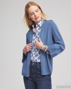 Chico's Spun Rayon Flare Sleeve Cardigan Tops Deep Indigo Heather | 213-ZIVSHX