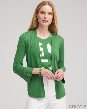 Chico's Spun Rayon Flare Sleeve Cardigan Tops Verdant Green | 495-HXTMZU