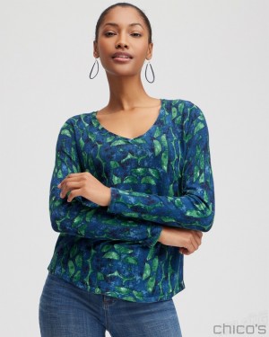 Chico's Spun Rayon Half Moon V-neck Pullover Sweaters Twisted Ivy | 209-HNEXPB